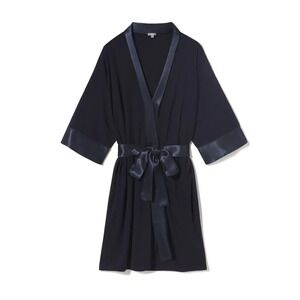 PJ Harlow Shala Navy Blue Satin Trim Lounge Robe Cardigan M/L